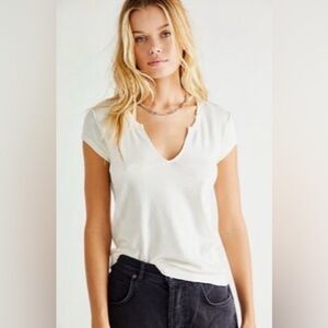 Free People | We The Free Notched Neck Cap Sleeve Tee Shirt White Size S